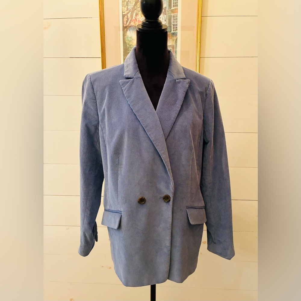 Talbots Blue Corduroy Blazer – Size 14 – Double Breasted classic and cozy